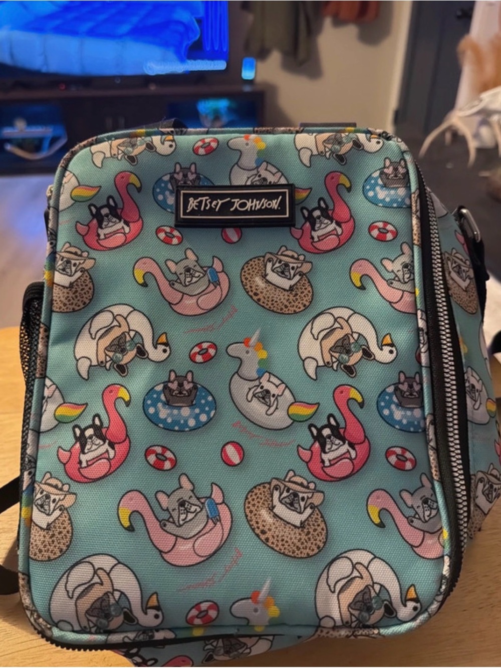 Betsey Johnson Aqua Pug & Float Lunch Tote